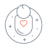 Icon outline of a baby with a heart in the middle